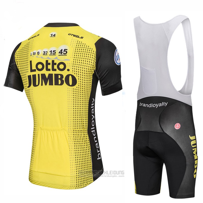 2018 Fahrradbekleidung Lotto NL Jumbo Gelb Trikot Kurzarm und Tragerhose